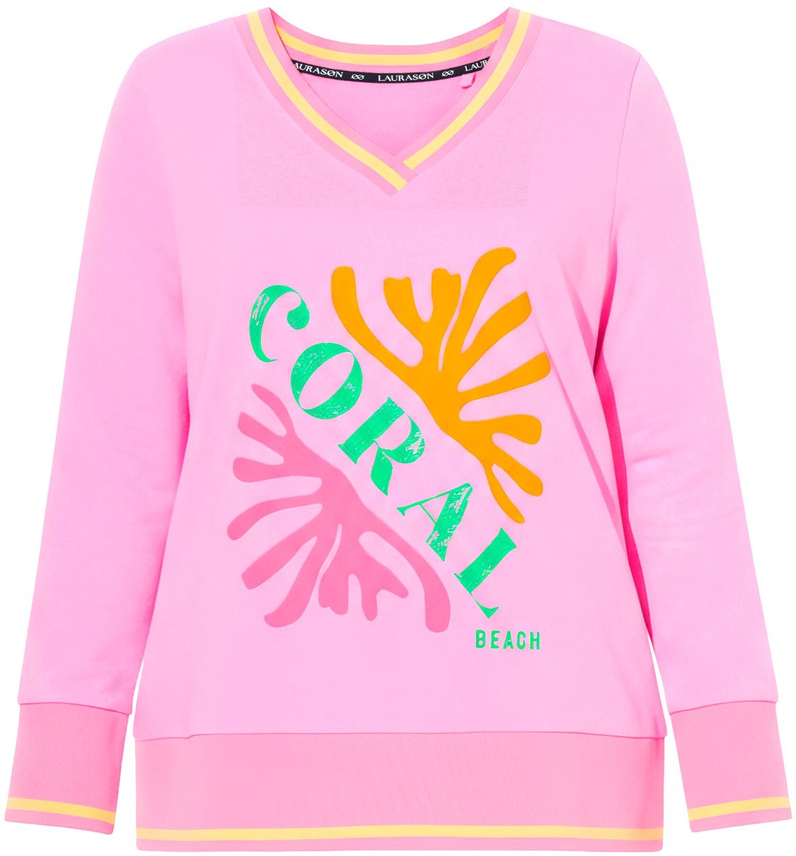 Laurasøn - Dames - Sweatshirt V-hals lange mouwen OEKO-TEX - Neonroze - Maat 44+