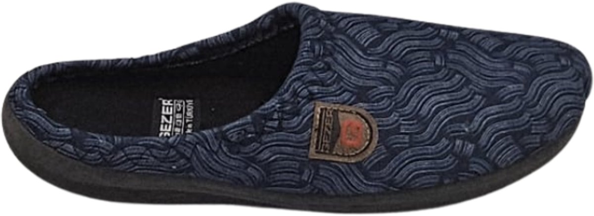 Berussa-Gezer Luxe Man Pantoffels - Man mode- Fluffy Huisschoenen met Comfortabele Zool - Warme Fleece Voering - Antislip- Polar -Rieten patroon -Darkblauw -41-45