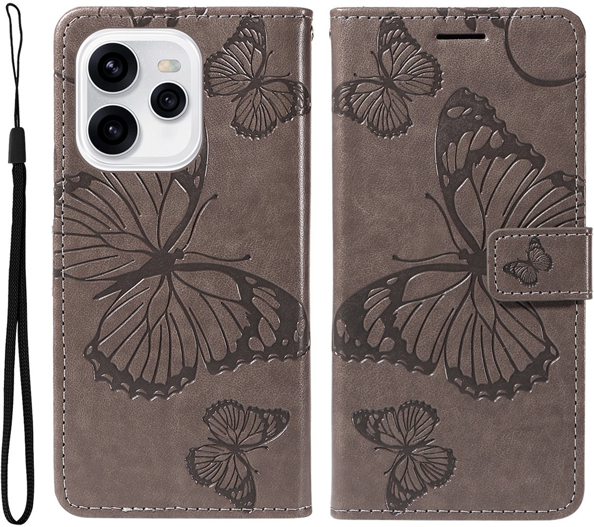 Coverup Hoesje - Geschikt voor OPPO Reno15 Hoesje - Coverup Vlinders Book Case - Taupe Grijs