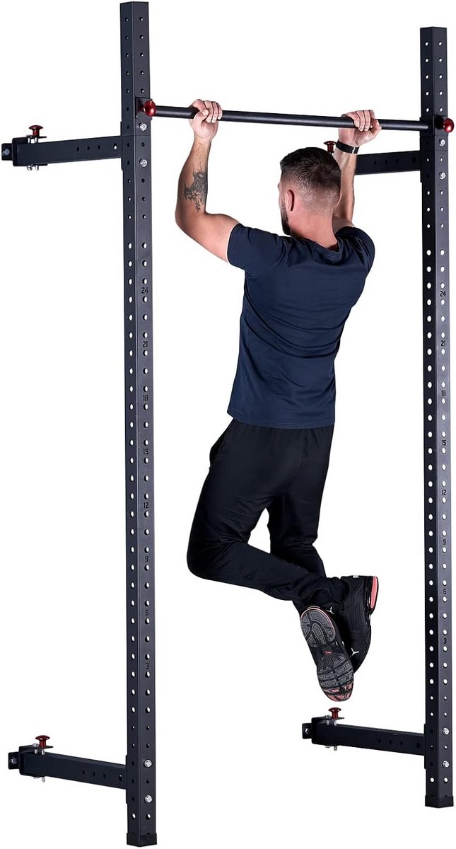 Wandrek Power Rack - Uitbreidbaar Half Rack - 350 kg Belastbaar - Wandbevestigd - Met Optrekstang thumbnail 3