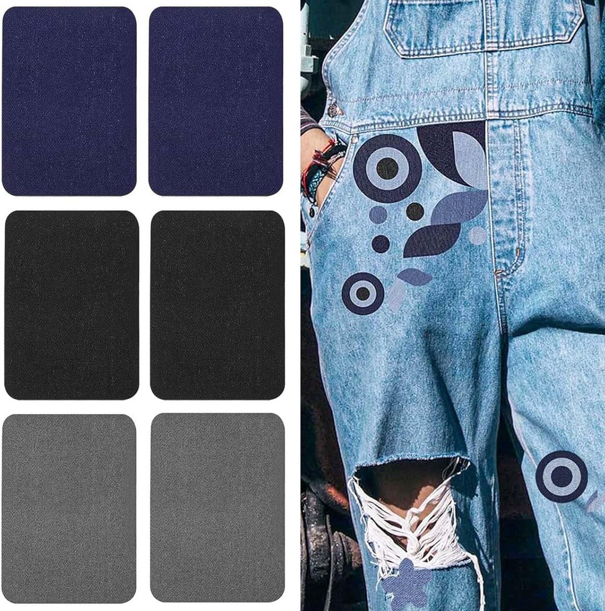 Set van 12 strijkpluggen: blauwe repairpatches voor kleding en schoenen