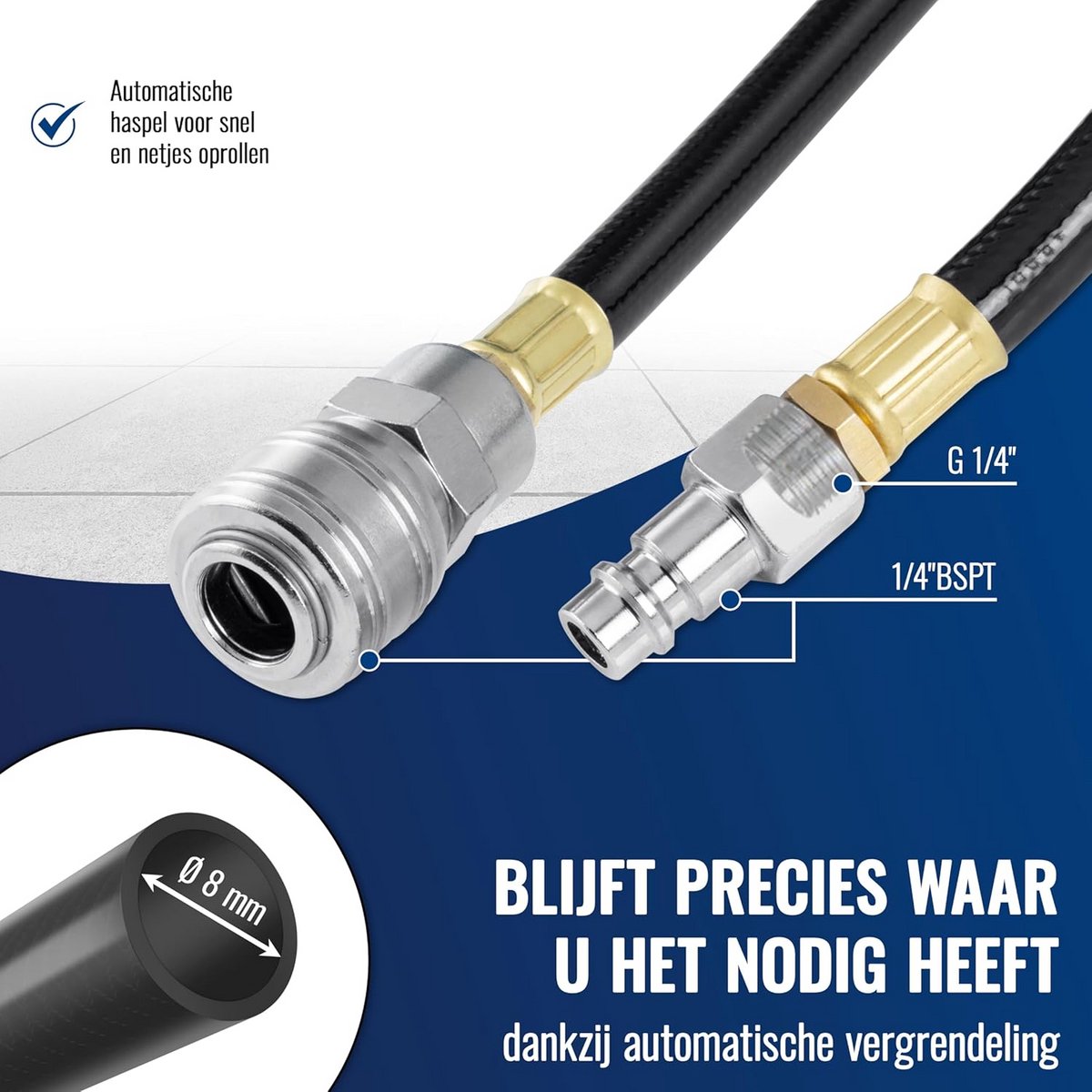 Luchtslanghaspel 10m PVC slang automatisch opbergen
