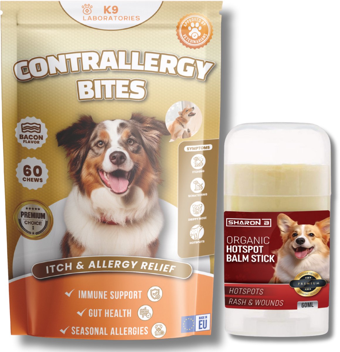 Natuurlijk Anti-jeuk pakket voor honden - tegen pootjes likken, krabben, allergische reacties hond - Set van 2 - Bij pollen, dermatitis, omgevingsallergie hond