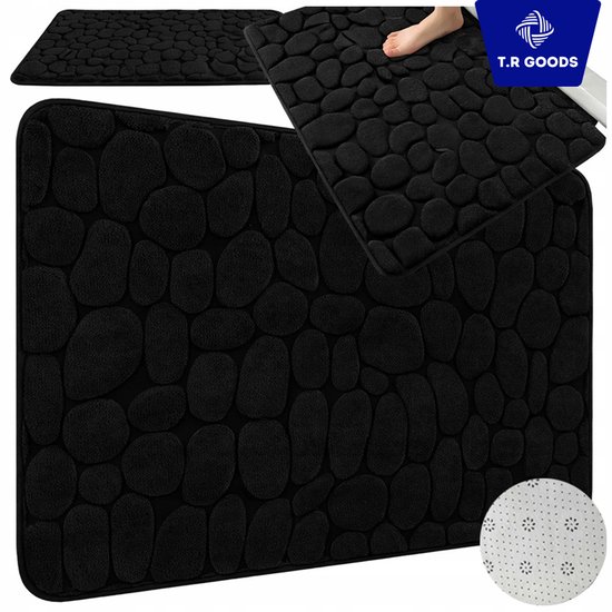 T.R Goods Badmat – Antislip & Sneldrogend – Zacht en Absorberend – 80 x 50 cm – Geschikt voor Douche en Badkamer - Zwart