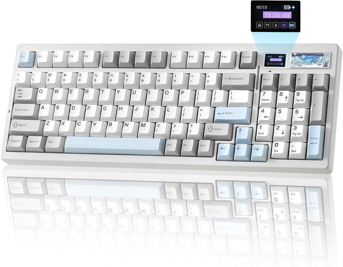 YUNZII IF99 - Draadloos Mechanisch Gaming Toetsenbord - 98% Layout - Display - RGB - Hot-Swap - Bluetooth/2.4 GHz/USB-C - Gasket Mount - Programmeerbaar - Wit