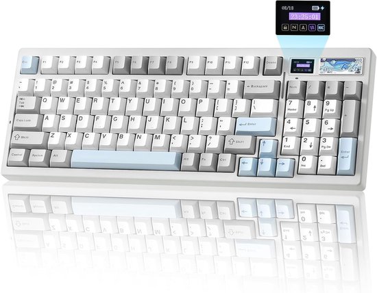 YUNZII IF99 - Draadloos Mechanisch Gaming Toetsenbord - 98% Layout - Display - RGB - Hot-Swap - Bluetooth/2.4 GHz/USB-C - Gasket Mount - Programmeerbaar - Wit