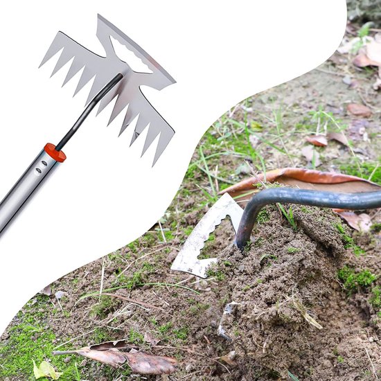 Onkruidtrekker met lange steel - 2-in-1 tuinkoffel en onkruidhark met 11 tanden voor wieden, ontwortelen en planten — afbeelding 5