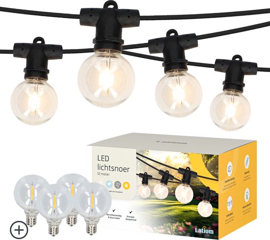 Guirlande lumineuse Latium IP65 12 mètres - Éclairage extérieur - Éclairage de jardin - Éclairage de terrasse - Siècle des Lumières LED - Guirlande lumineuse pour extérieur et intérieur