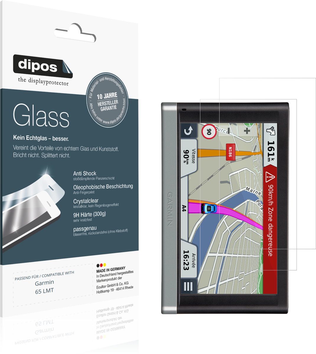 dipos – 2x Pantserfolie geschikt voor Garmin 65 LMT | 9H Screenprotector