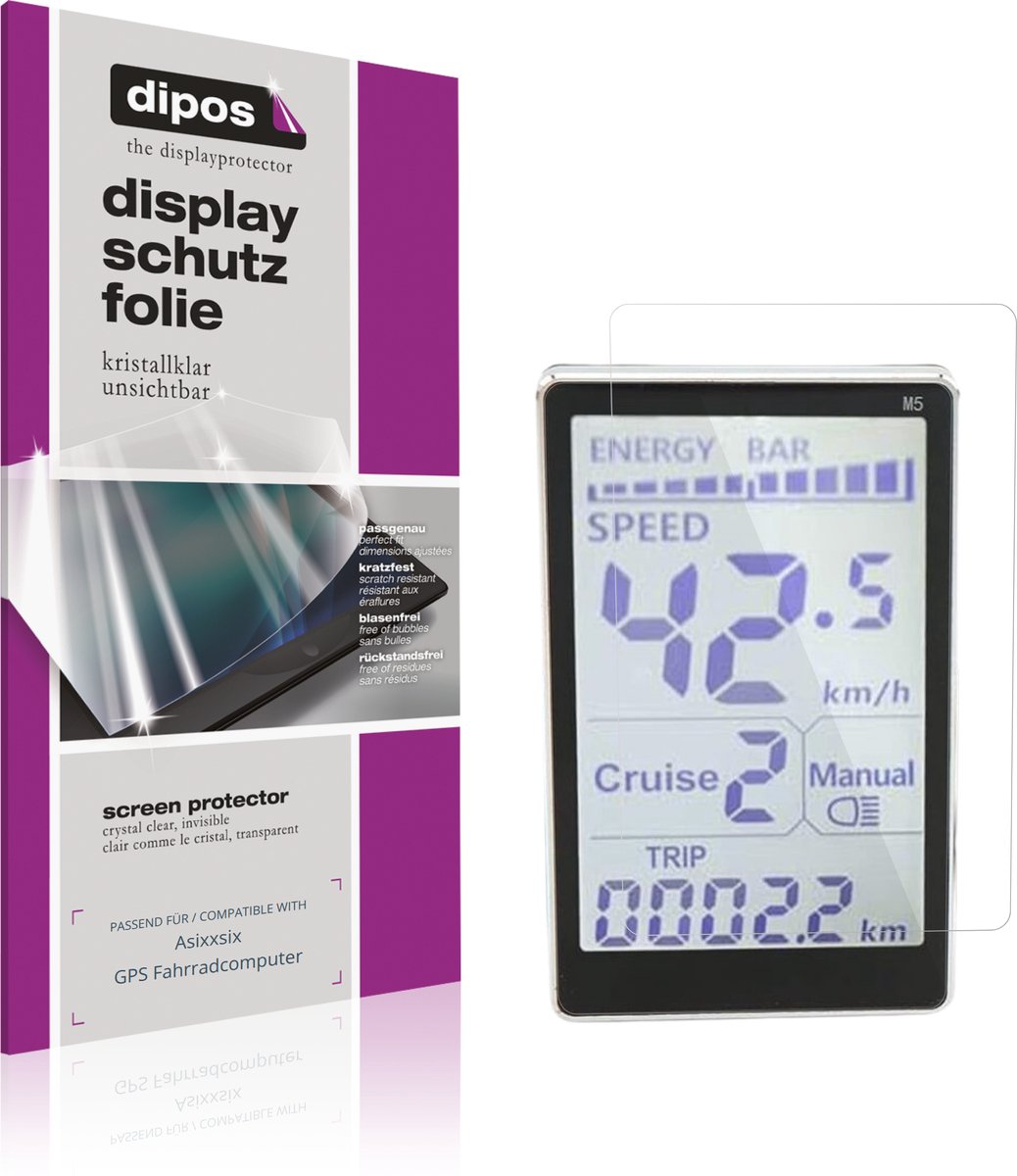 dipos – 2x Beschermfolie geschikt voor Asixxsix GPS Fahrradcomputer | Krasbestendige & heldere Screenprotector Ultra-Thin