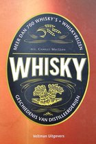 Label met de tekst WHISKY, RED. CHARLES MACLEAN, Meer dan 700 Whisky's, Whiskyreizen, Geschiedenis van Distilleerderijen, en Veltman Uitgevers.