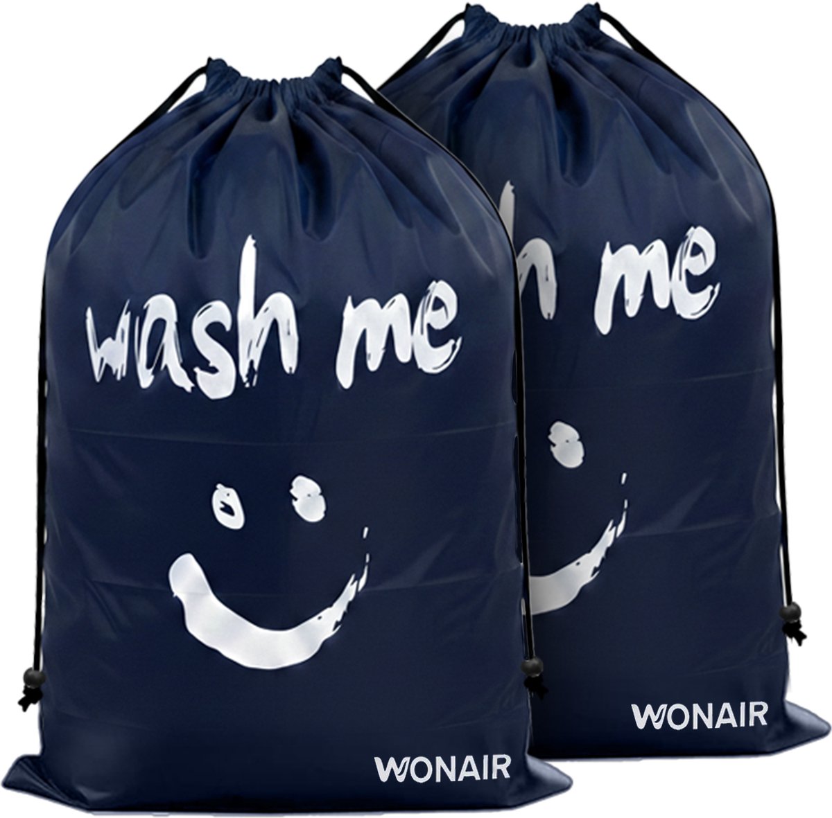 Wonair - Waszak - Waszakken - Grote waszak - Laundry bag - 2 Stuks - 60x90cm - Donkerblauw - Met trekkoord