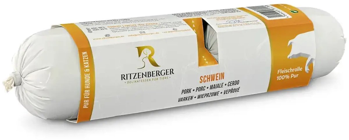 Ritzenberger 100% Varken gestoomde worst. 24 x 400 gram (doos 12 rollen, 9,6 kilo totaal)