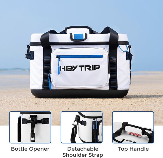 Large Soft Koeltas met Stijve Deksel & Bodem - 46 Liter Isolatie Koelbox voor Picknick, Kamperen & Strand - Draagtas met Schouderriem & Waterdichte Rits — afbeelding 5