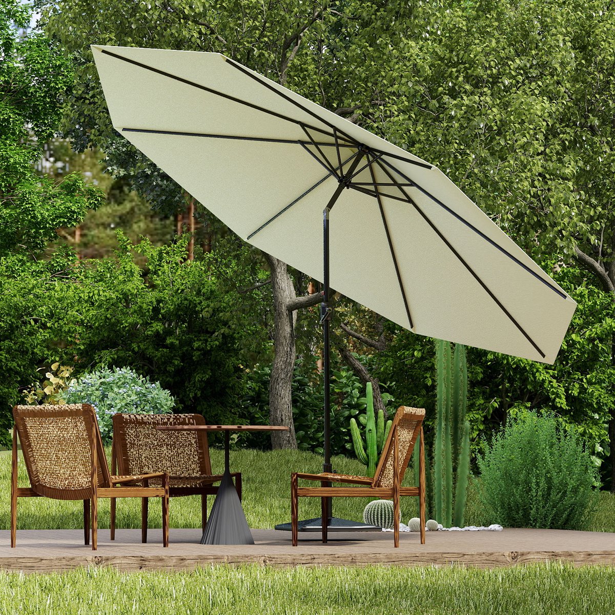 Aufun vrijstaande parasol – Ø300 cm – met zwengel – UV-bescherming – stuurbare – beige – voor terras, balkon en strand – foto 4