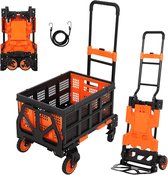 2-in-1 Opvouwbare Steekwagen Trolley met Mand - 200 kg Plateauwagen met 4 Wielen - 66x46x97cm - Oranje
