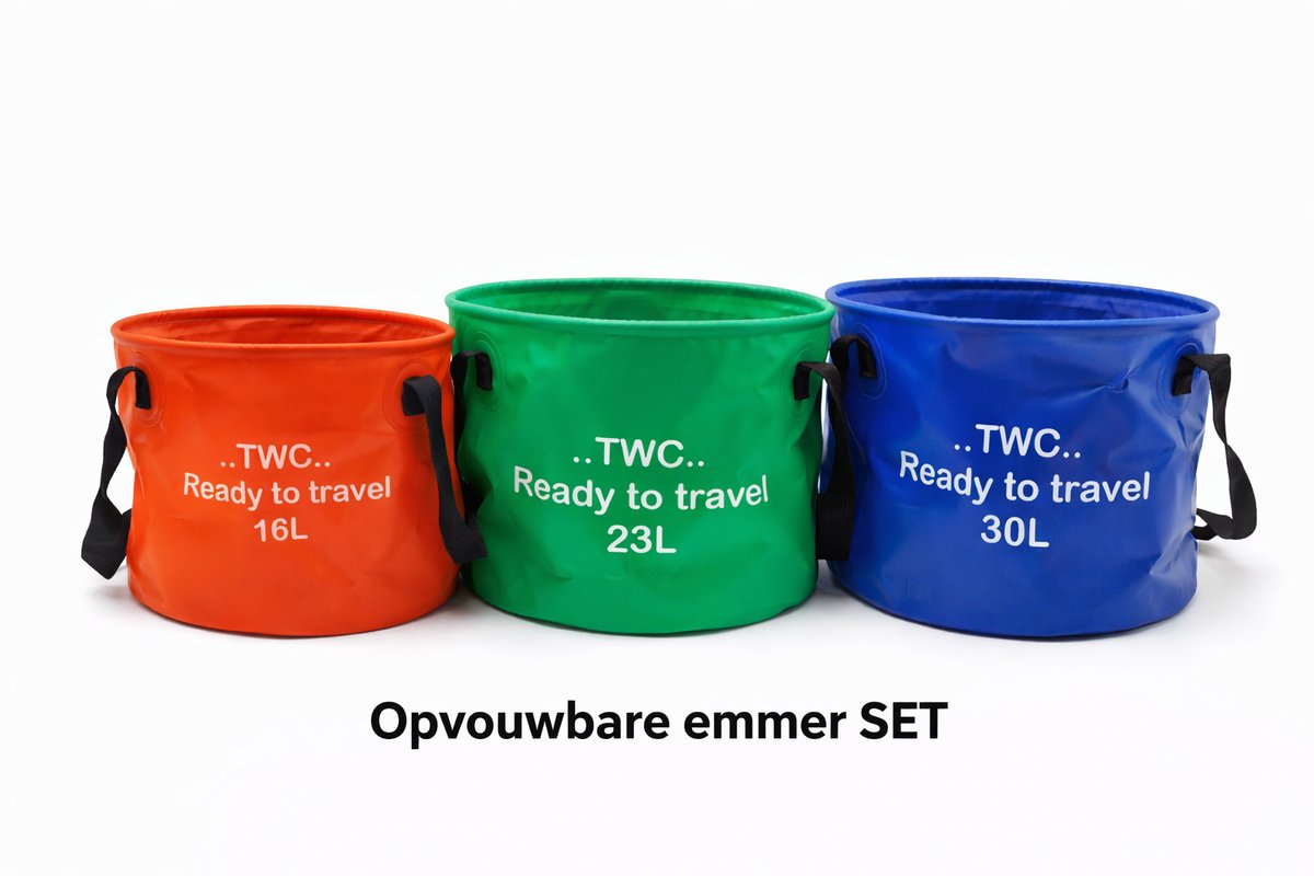 TWC Opvouwbare emmer SET : 16L-23L-30L - wasbak - emmer - camping - afwasteil