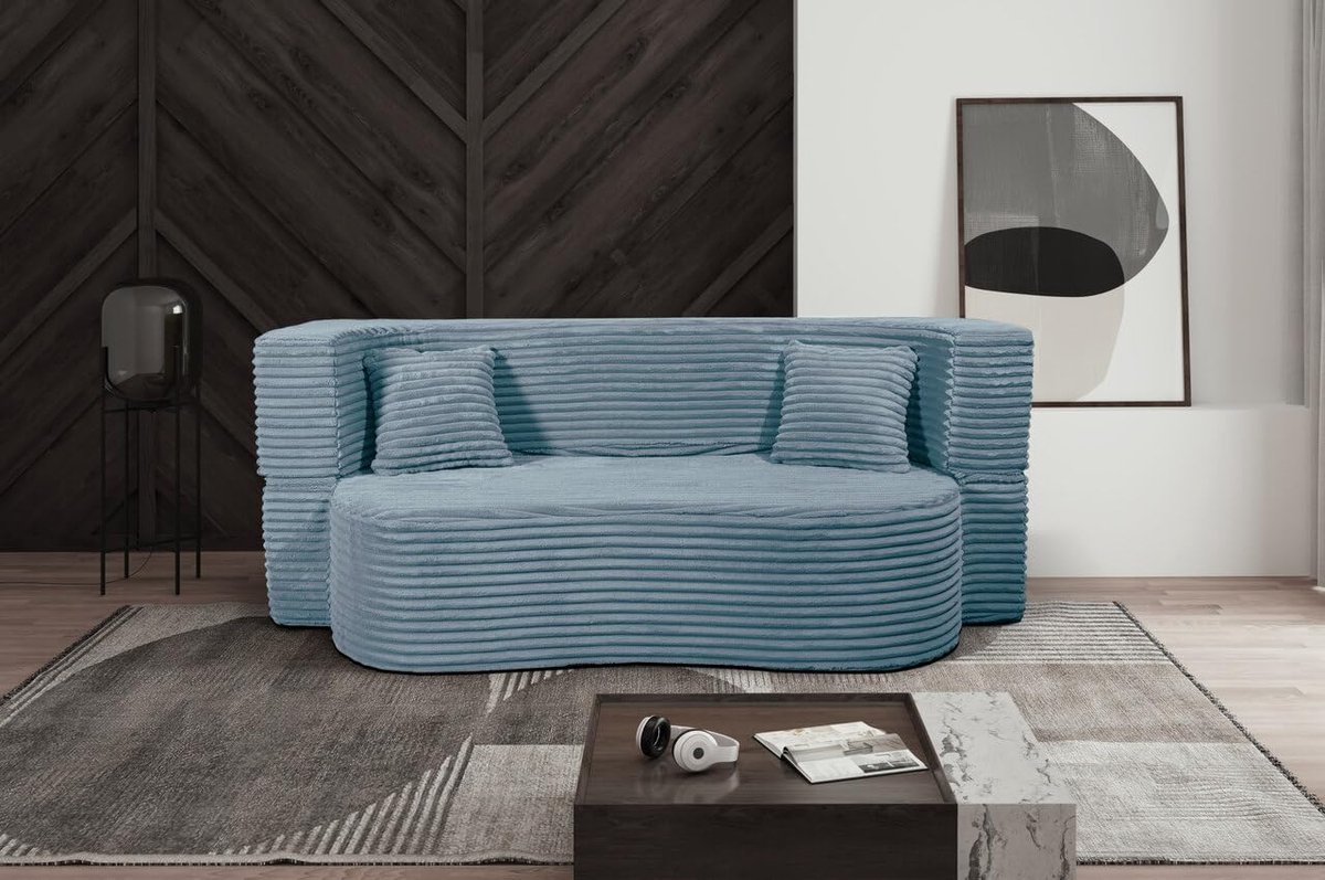 Bankbed 3-zits 200x72x80 cm met Slaapfunctie – Schuimrubber Sofa met Afneembare Corduroy Hoes – Modern & Comfortabel Lichtblauw – Pauwhome