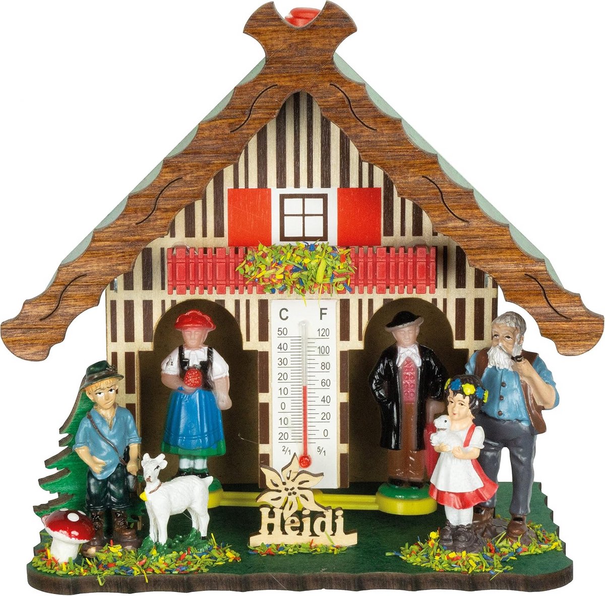 Houten Weerhuisje met Vrouwtje en Mannetje voor Binnen - Weer Voorspeller