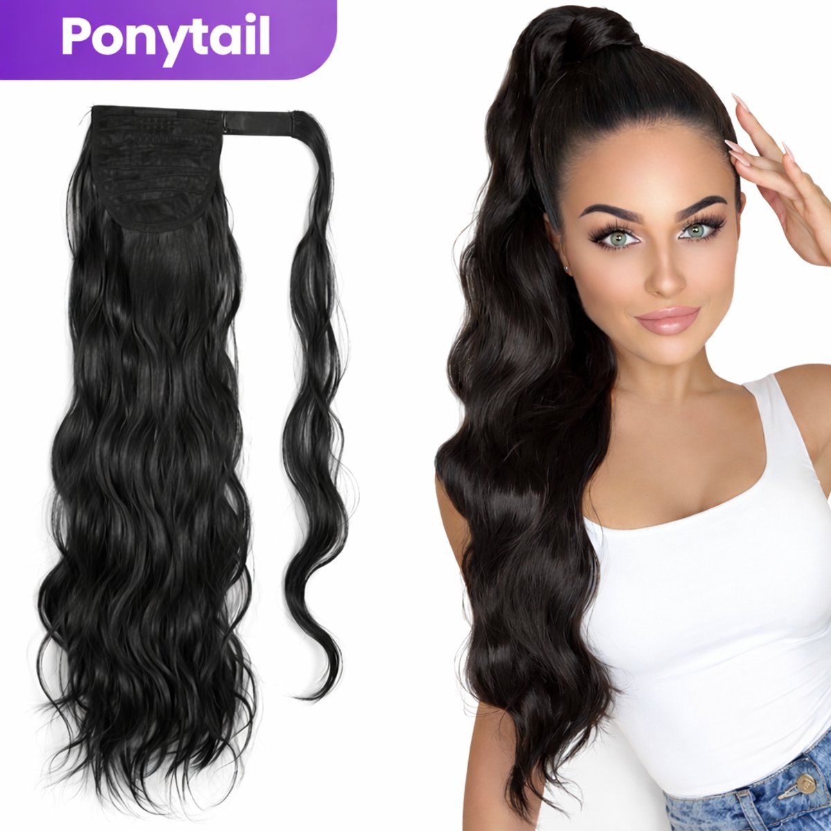 SassyGoods Wrap Around Ponytail Haar Extensions Paardenstaart Extension - Zwart Golvend - 70 cm