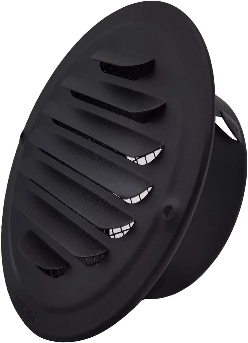 Ventilatierooster Rond 150 mm Zwart met Insectenhor | Roestvrij Staal Ontluchtingskap