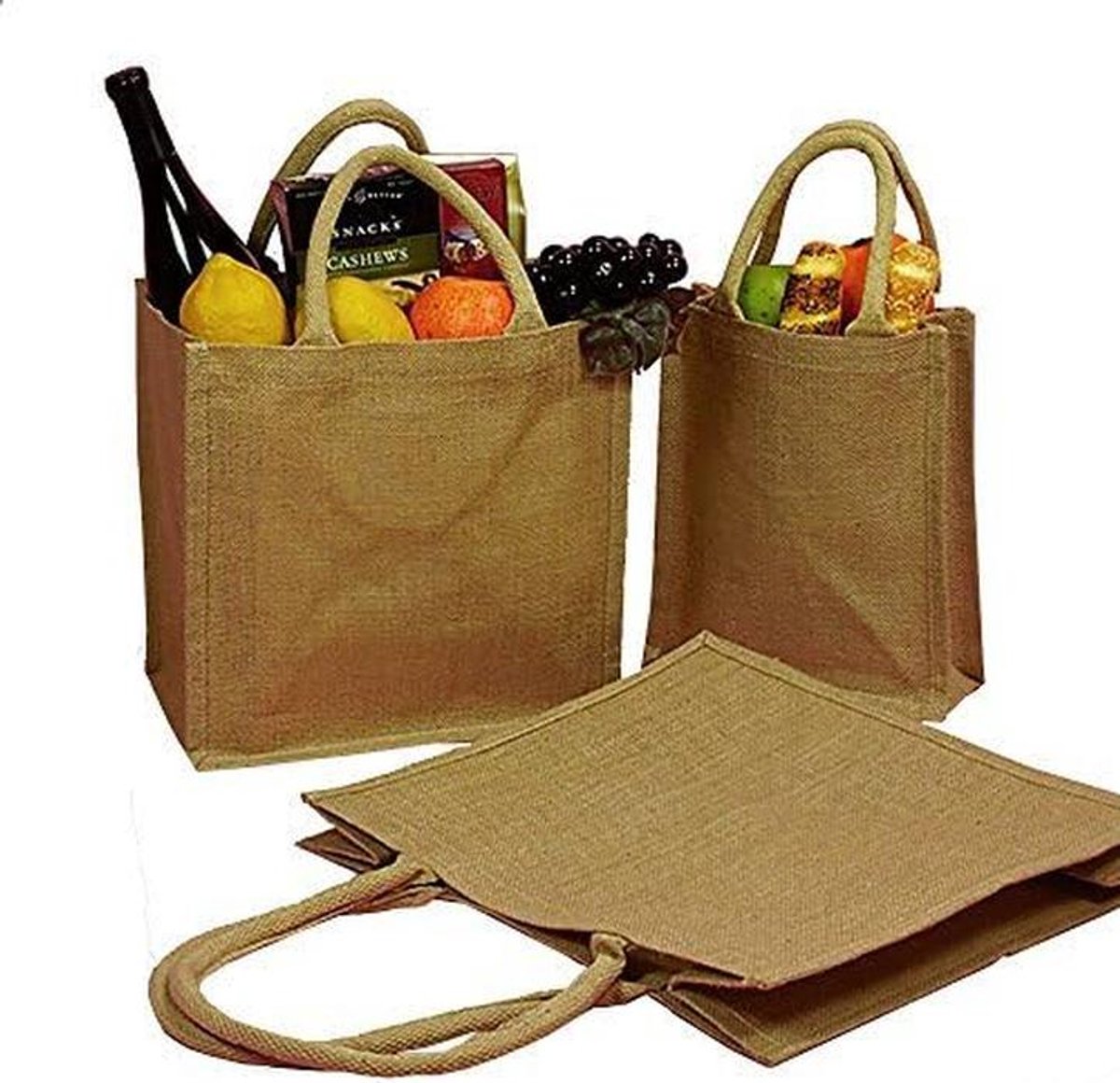 12 x Jute Draagtas Klein met Kantoor Kleur Natuurlijk - Jute Tas met Coton Handvatten en Gelamineerde Binnenkant