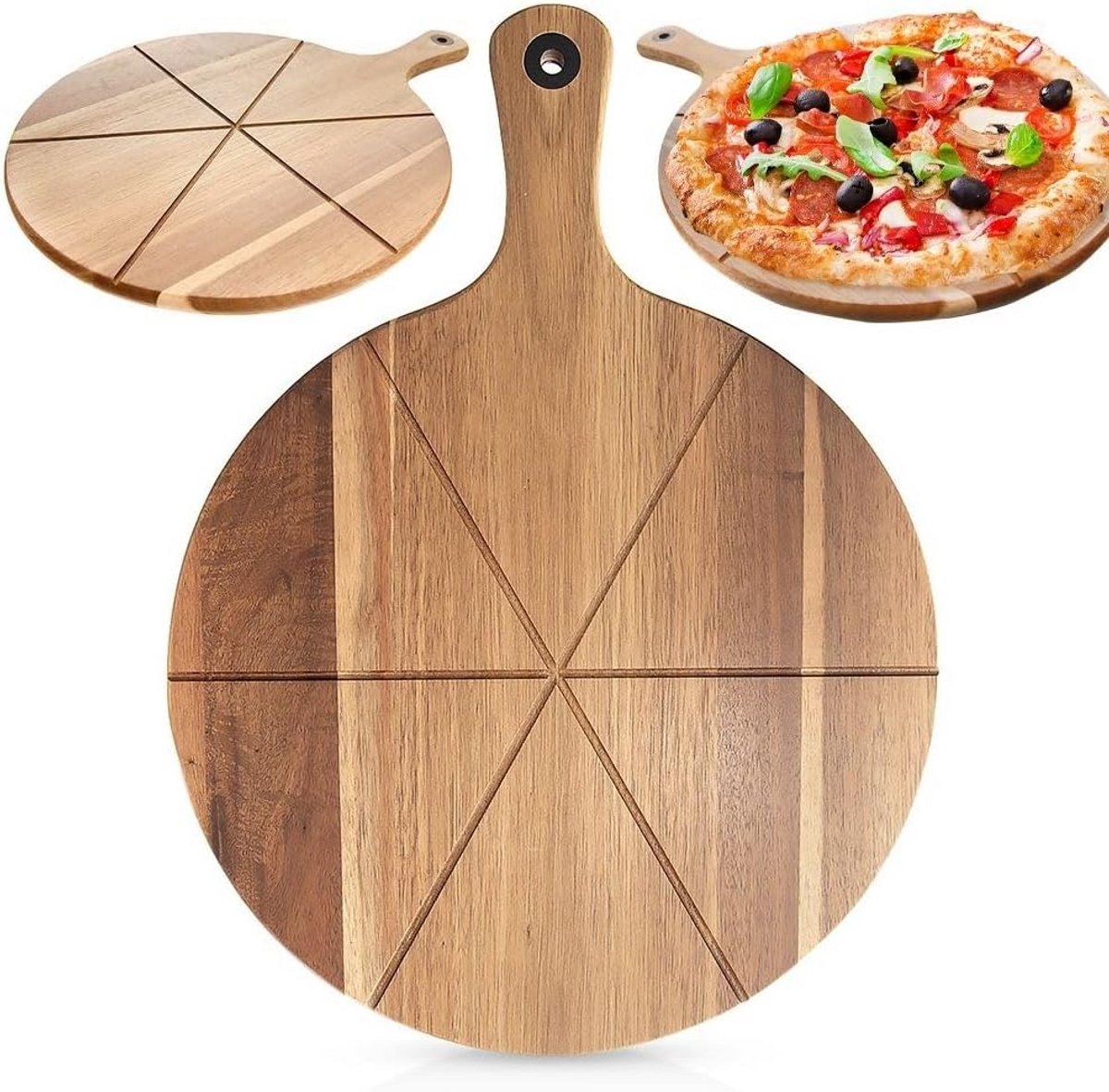 Houten Pizzabord 43,5 x 32 cm - Snijplank en Serveerplank voor Pizza, Brood en Kaas