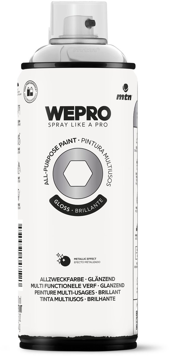 Spuitbus Zilver Glans MTN WEPRO ALL-PURPOSE PAINT 400ML
