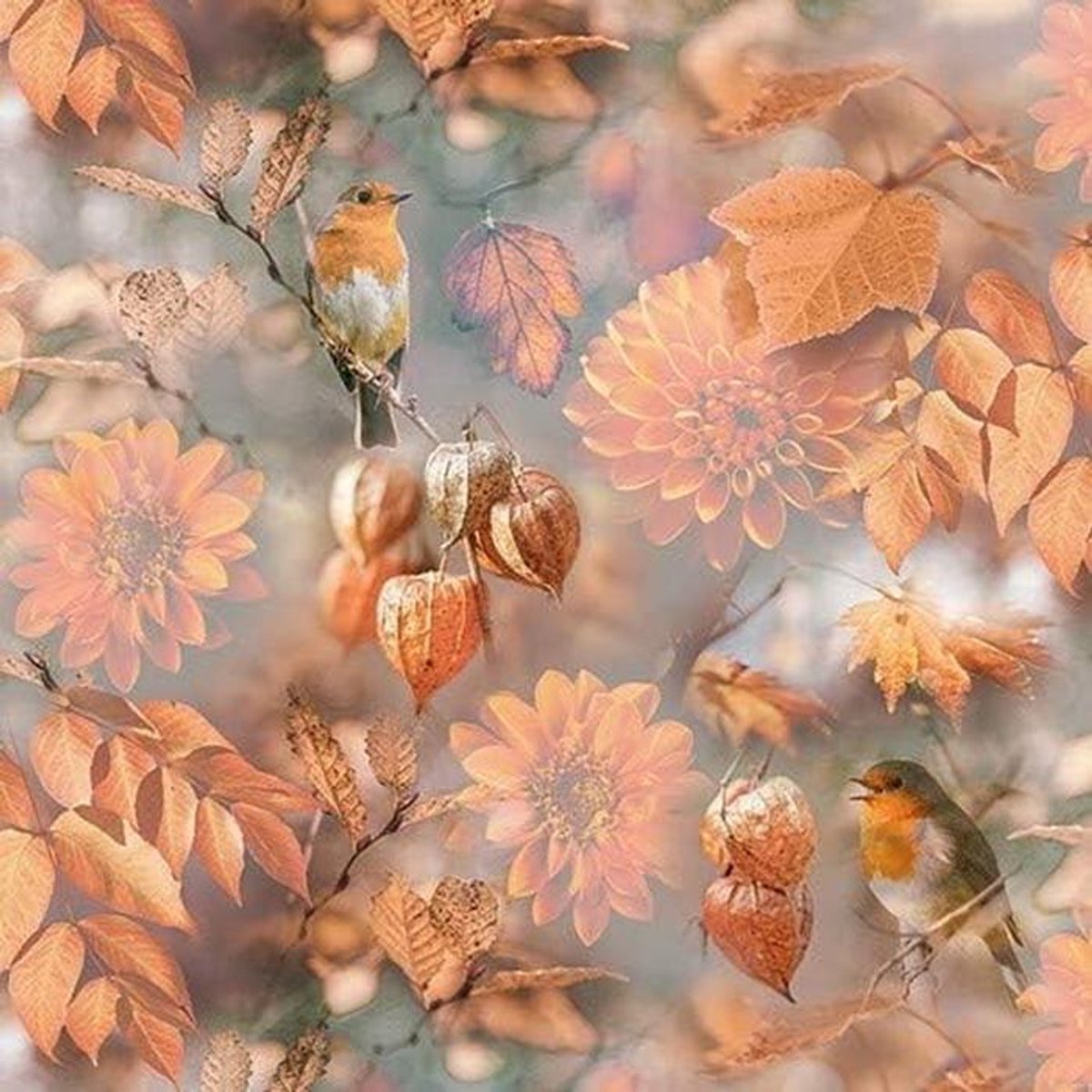Servetten 20st herfst vogels bladeren