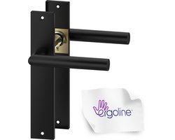 ERGO line Deurbeslag set Binnendeur - Bauhaus - Deurkruk Zwart - met blind schild - deurklink vierkant, mat zwart, Deurklink met schild