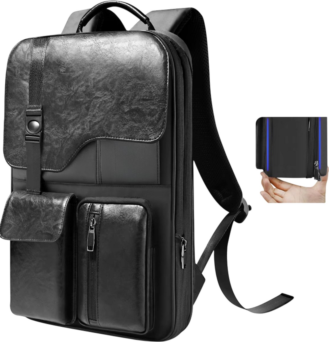 Slanke & Uitbreidbare Laptop Rugzak 15,6 Inch – Waterdichte Anti-Diefstal Laptop Rugtas, Zakelijke Business Rugzak voor Werk, Reizen en Dagelijks Gebruik voor Dames en Heren - Zwart