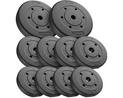 Trex Sport TX-020CS – Halterschijven Set 20 kg – Bitumen – Ø 27 mm boring – 2×5 kg, 4×1,5 kg & 4×1 kg Mix – Voor Fitness Stangen – 10 stuks