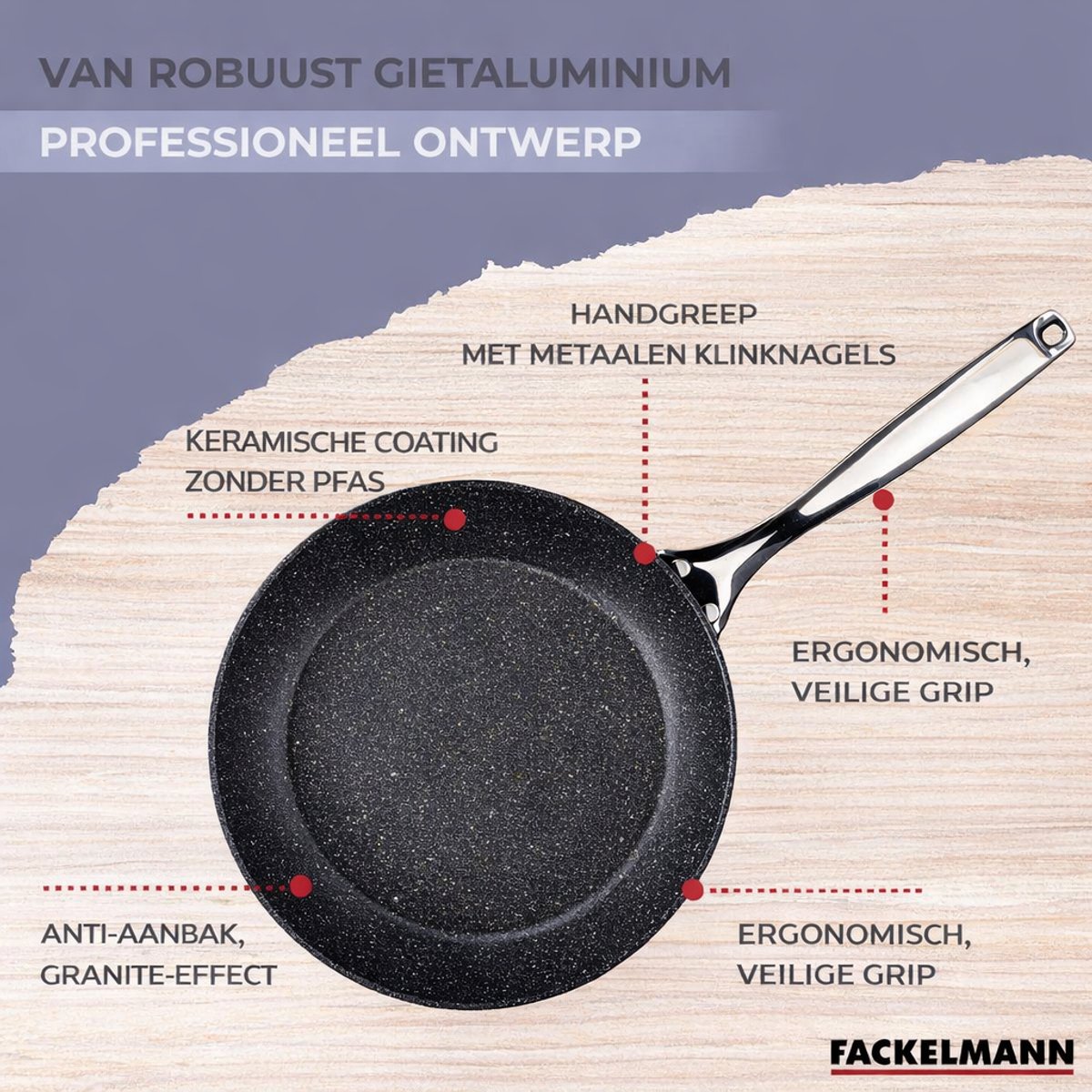 Pan 24 cm aluminium gietijzer keramische antiaanbaklaag zonder PFAS Fackelmann