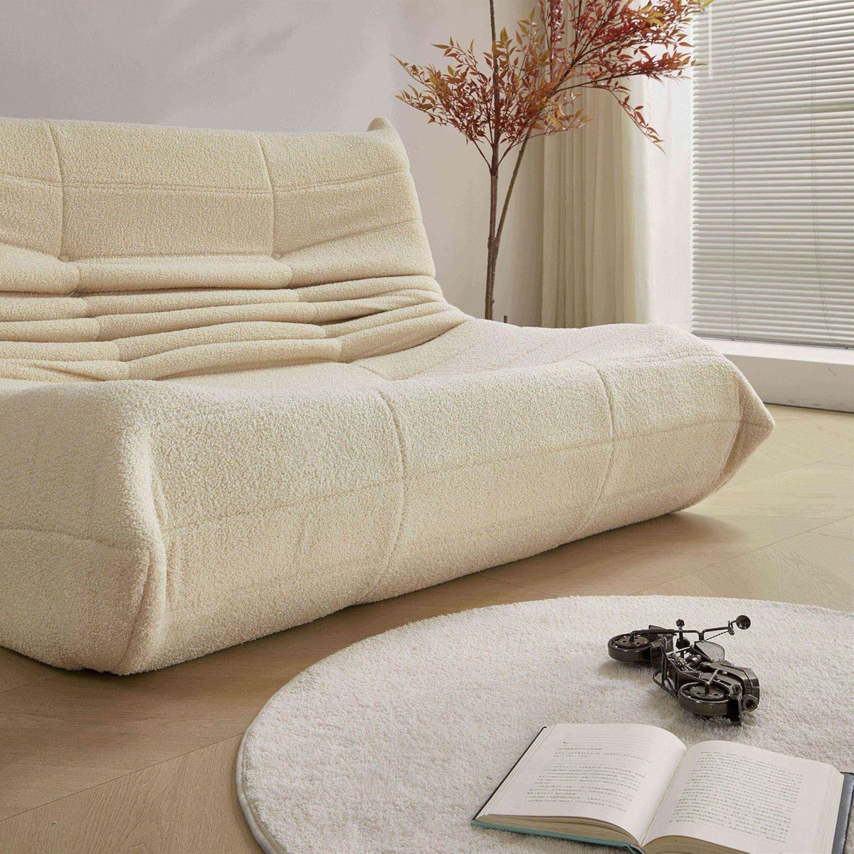 Beanbag Bank Dubbel Teddy Fleece 149 x 114 x 82 cm – Oversized Lounge Bank voor Binnen & Buiten – Ergonomische Lazy Sofa Tweezits – Beige – Pauwhome