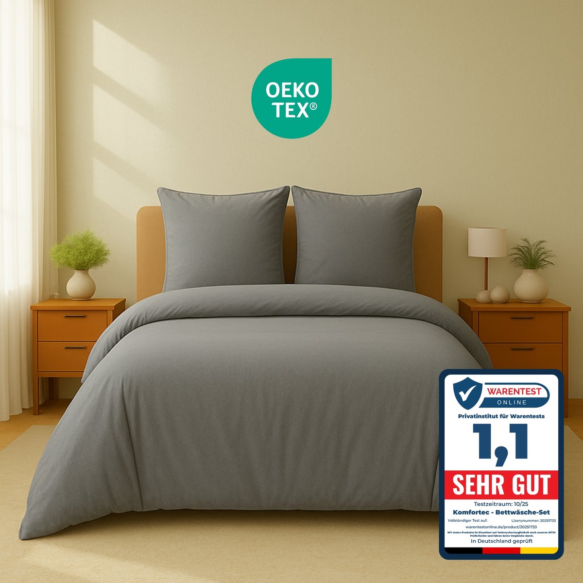 Komfortec Premium Dekbedovertrek 240x220 cm + 2x Kussensloop 80x80 cm - Geborsteld 100% Polyester Microvezel 120 g/m² - 3-Delige Superzachte Beddengoedset - Grijs