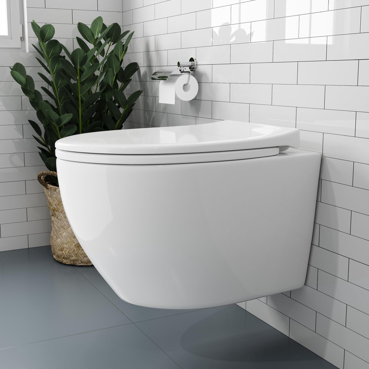 HOROW Compact Hangtoilet - Zonder Spoelrand - Softclose Toiletbril - Wit - 52x37x34 cm
