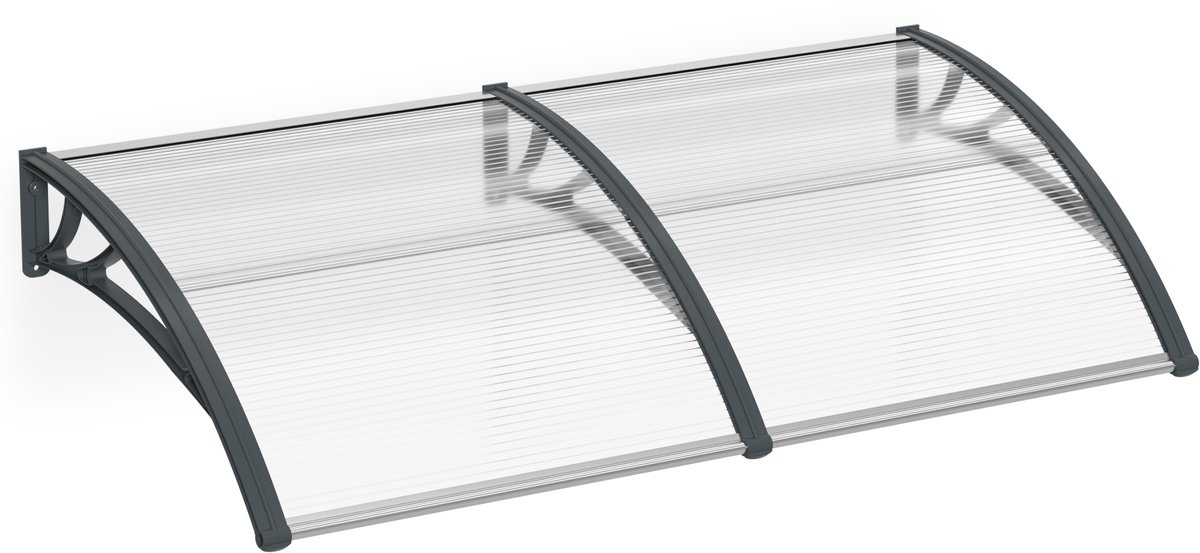 Aufun Voordeurluifel 200x100cm – 5mm Polycarbonaat – Grijs Klem + PP-Beugel