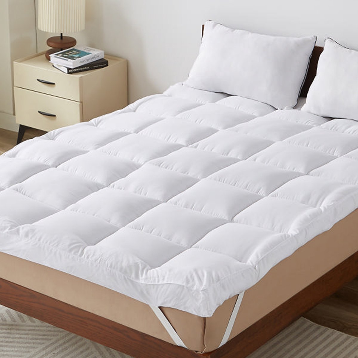 CASABEL Zachte Matras Topper 160 x 200 cm Extra Dikke Ademende Microvezel met Witte Bies
