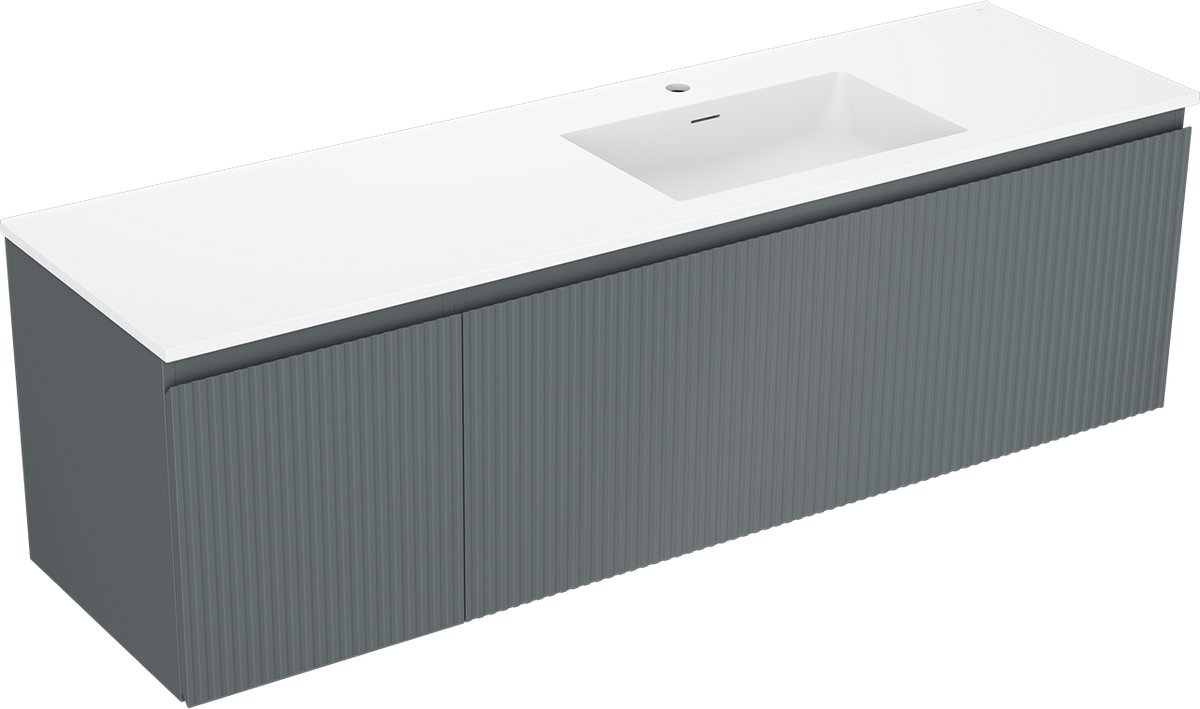 Mexen Rivel badkamerkast 160 cm met Otis wastafel rechts, 1S, 1D, geribbeld, grafiet/wit mat - 91A23-16047-3-BBFF66-W18P01