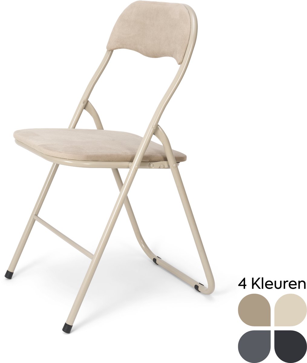 Trendy Meije® Nova Klapstoel - Beige - Velvet Fluweel - Inklapbaar - Zithoogte 45 cm - Opvouwbare Stoelen - Vouwstoel