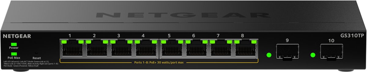 NETGEAR GS310TP - Netwerk Switch - Smart Managed - Gigabit - PoE+ - 8 poorten