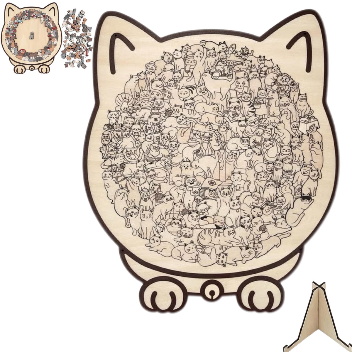 Houten puzzel van 135 stukjes in de vorm van een kat - Houten puzzel, schattige kattenpuzzel, cadeau voor kattenliefhebbers, voor thuis en ontspanning
