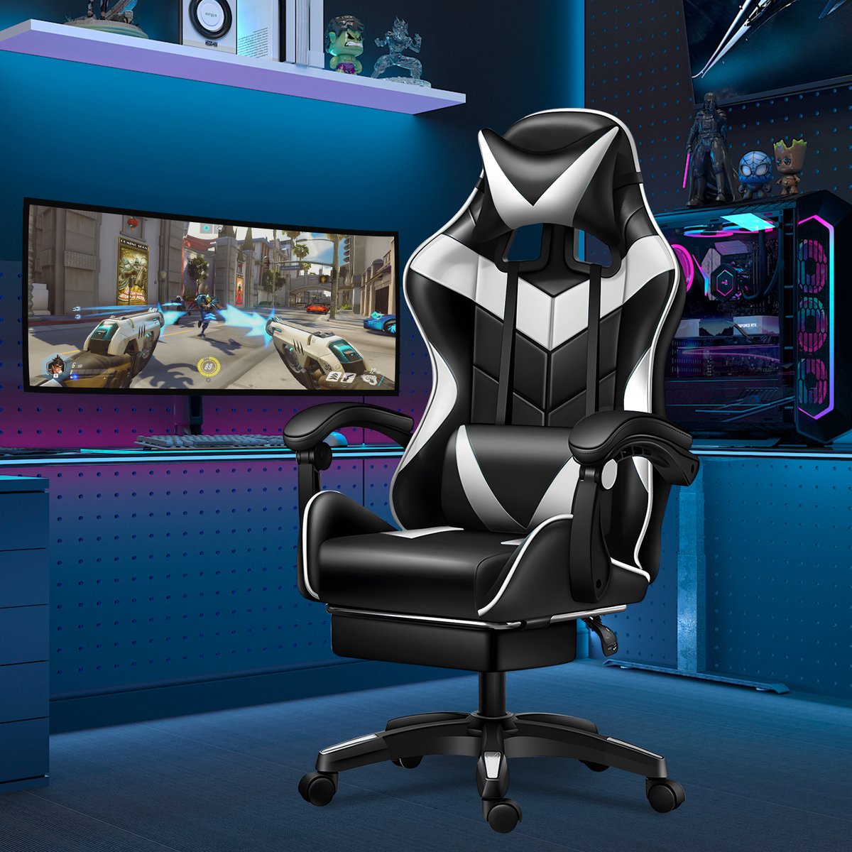 Gaming Masserende Stoel met Voetsteun en Verstelbare - afbeelding 2