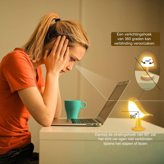 1 stuk - Decoratieve lamp - Magpie aromatherapie LED-lamp - Geschikt voor naast het bed in de slaapkamer - Vogel nachtlampje - Oplaadbaar met touchscreen - Drie instelbare helderheidsniveaus - Esdoornhoutkleur - Inclusief afstandsbediening — afbeelding 4