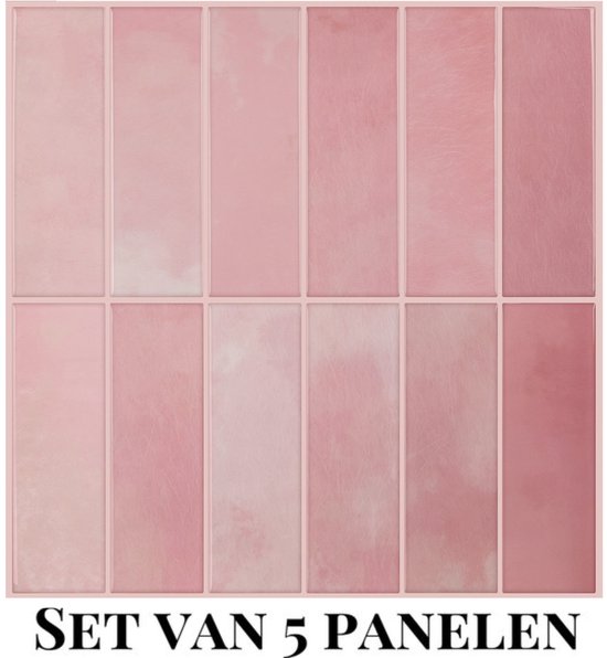 Panneaux muraux Wallways - Carreaux adhésifs - Set de 5 carrelages - Autocollant carrelage - carrelages autocollants - 30 x 30 cm - Imperméable - Résistant aux rayures - Résistant à la chaleur - Couche adhésive 3M - 2 mm d'épaisseur - Pink Cherry