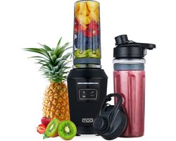 MOA Blender To Go - BPA-vrij - Smoothie Maker met 2 Tritan Bekers van 600ml - Mini Blender To Go - 800W - RVS - Zwart