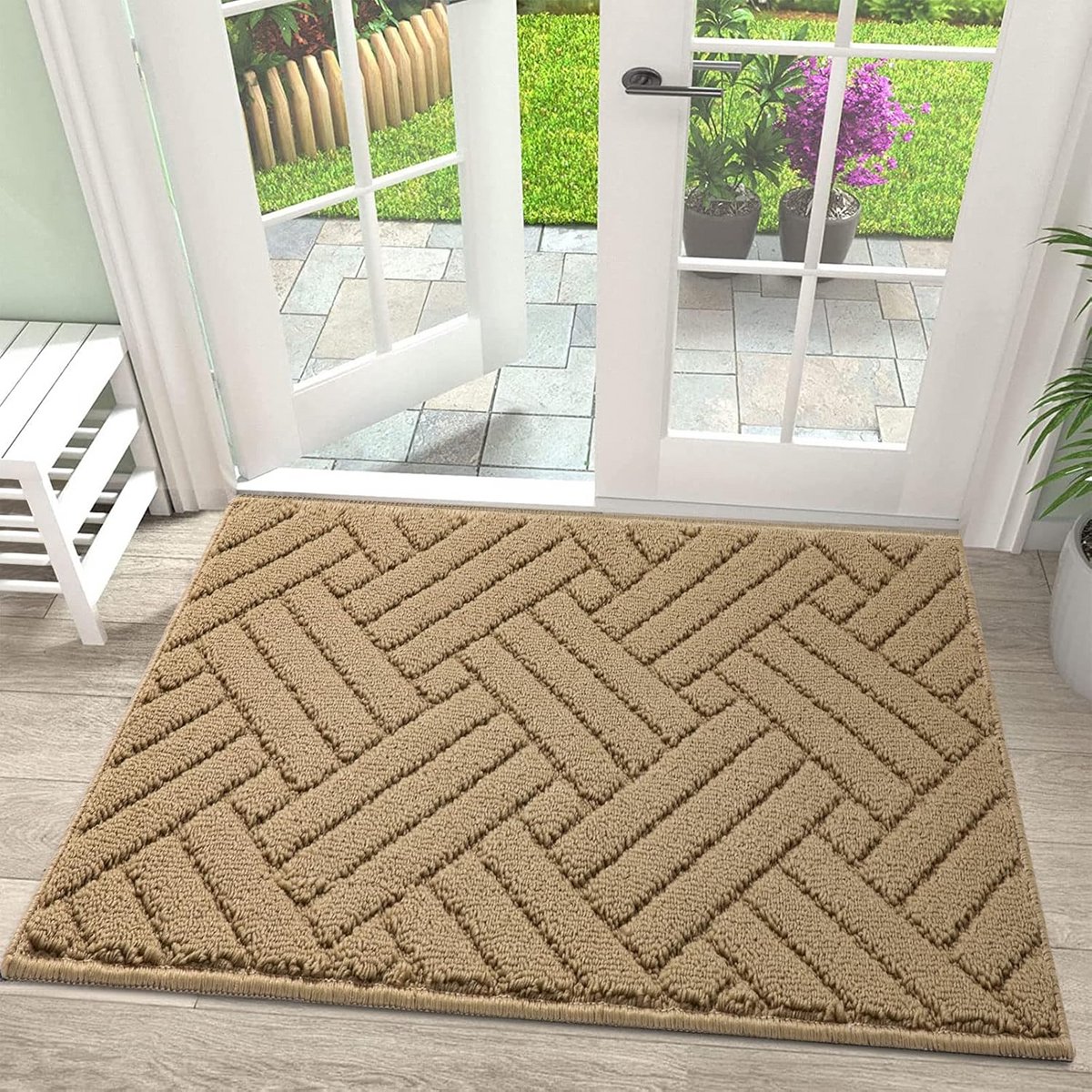 Binnendeurmat met antislip rubberen achterkant, laag profiel ontwerp, sneldrogend, vuil en