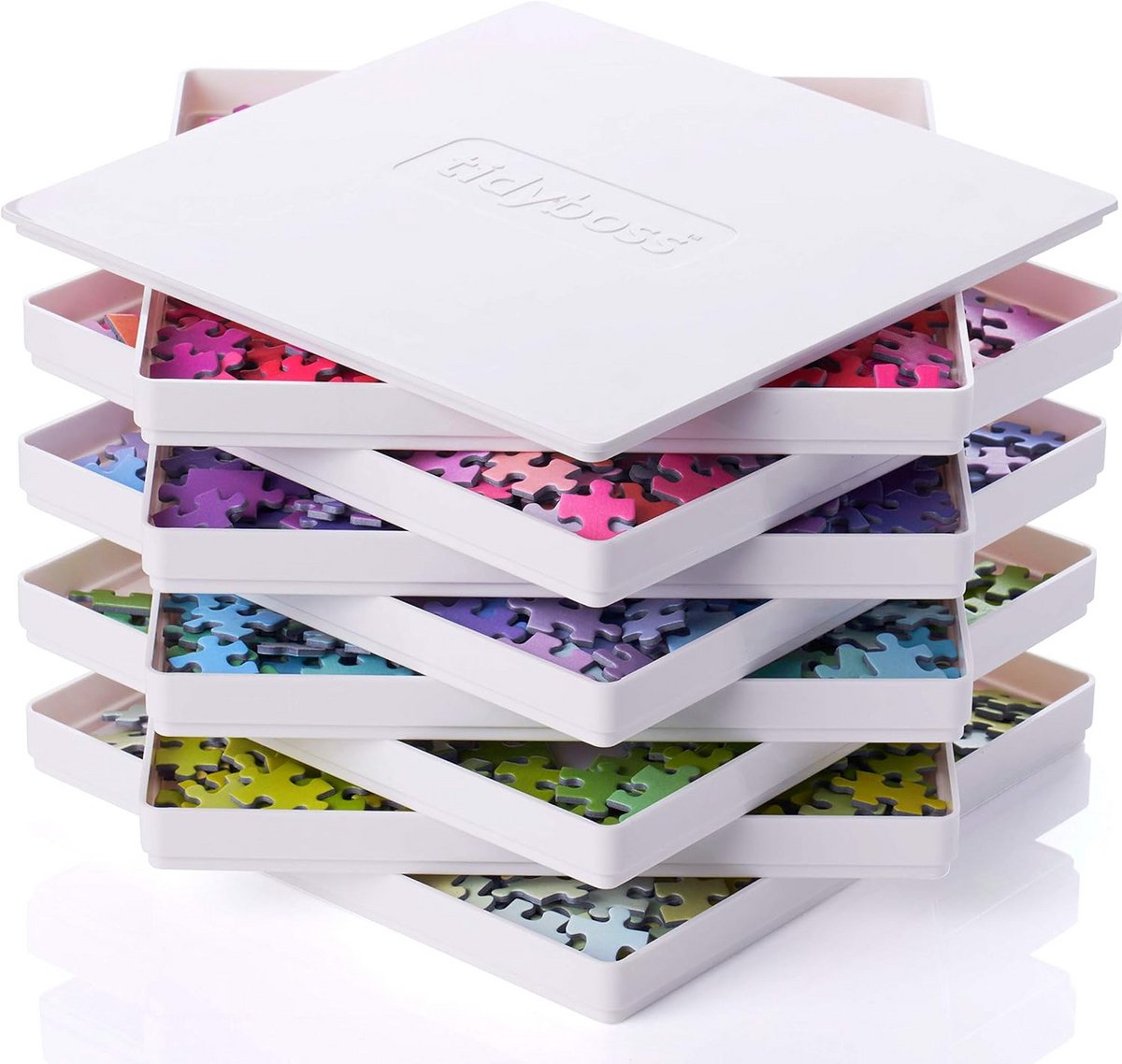 8 puzzel sorteerbakken met deksel - draagbare puzzelaccessoires met witte achtergrond voor beter sorteren van puzzelstukjes - geschikt voor puzzels tot 1500 stukjes