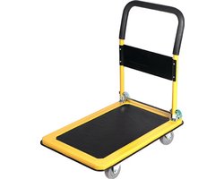 Plateauwagen 300kg - Opvouwbaar - Steekwagens & Transportwagen - 90x60cm - Heavy Duty Platformwagen Staal - Magazijnwagen met Anti-slip & Duwstang - Trolley voor Verhuizing, Garage, Bagage & Pakketten - Handwagen met 12cm Wielen