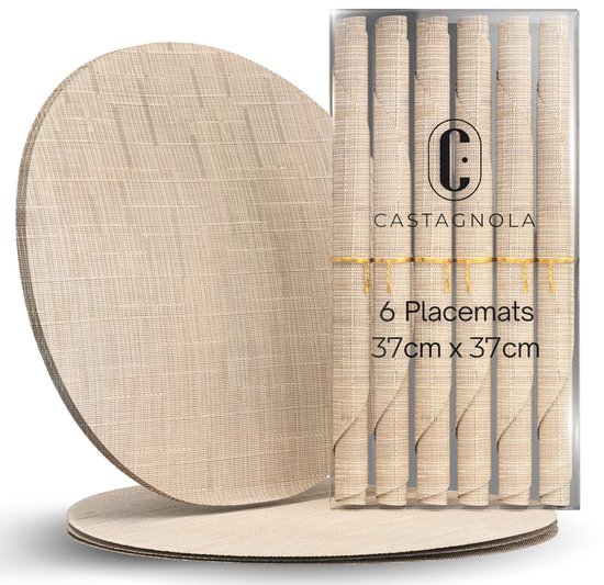 Castagnola Placemats - Placemat van Kunststof - Onderlegger - Onderzetter - Placemats Plastic en PVC - 6 Stuks - Diameter 37cm - Beige